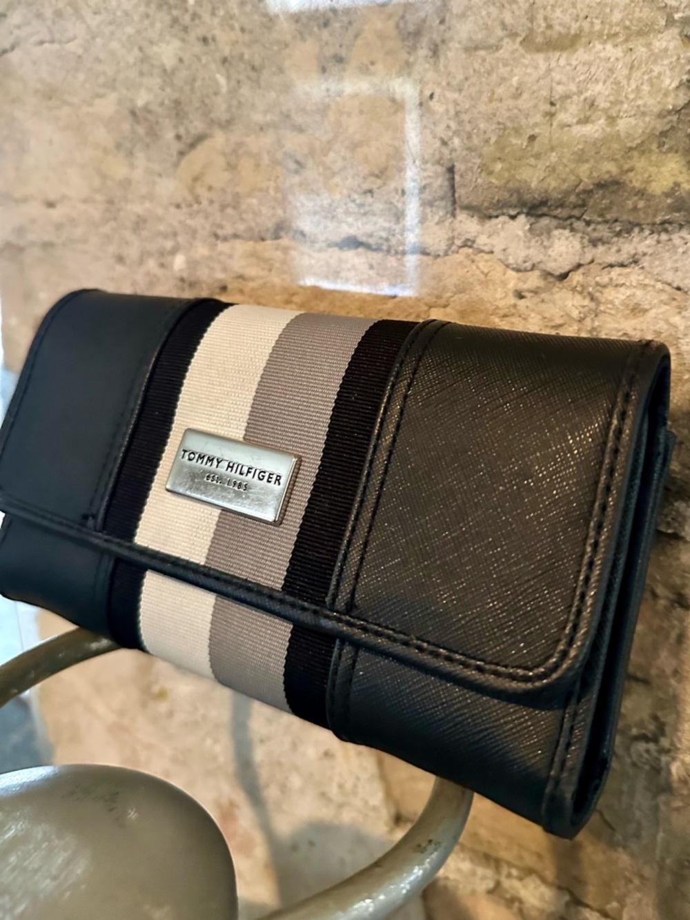 Tommy Hilfiger Black Wallet with Gray and White Center Stripe - Picture 3 of 8